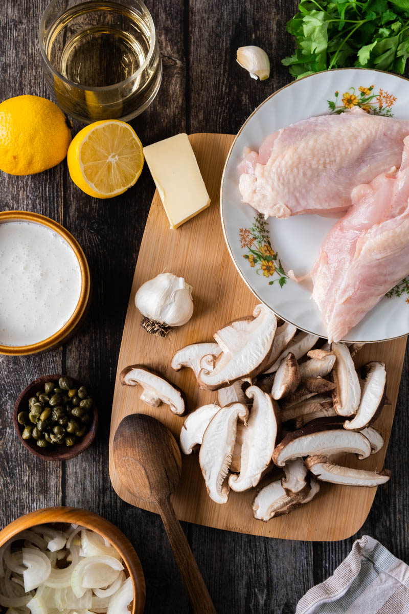 Chicken and mushroom ingredients.