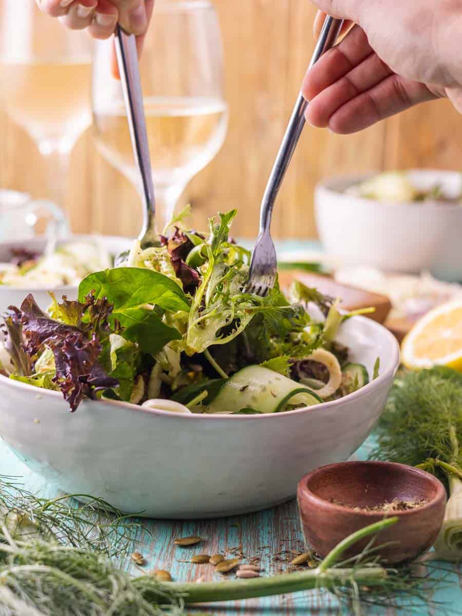 fennel and cucumber salad in a bowl