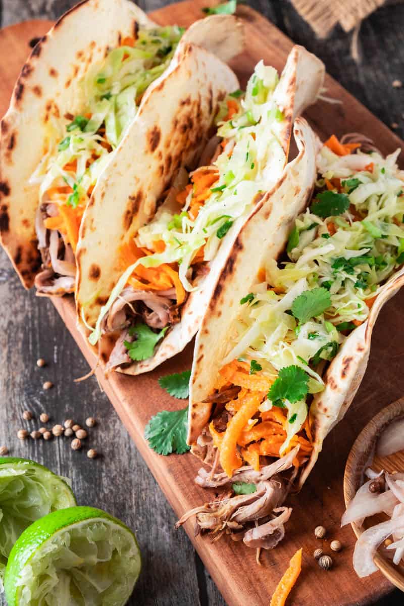 finished lamb tacos on cutting board