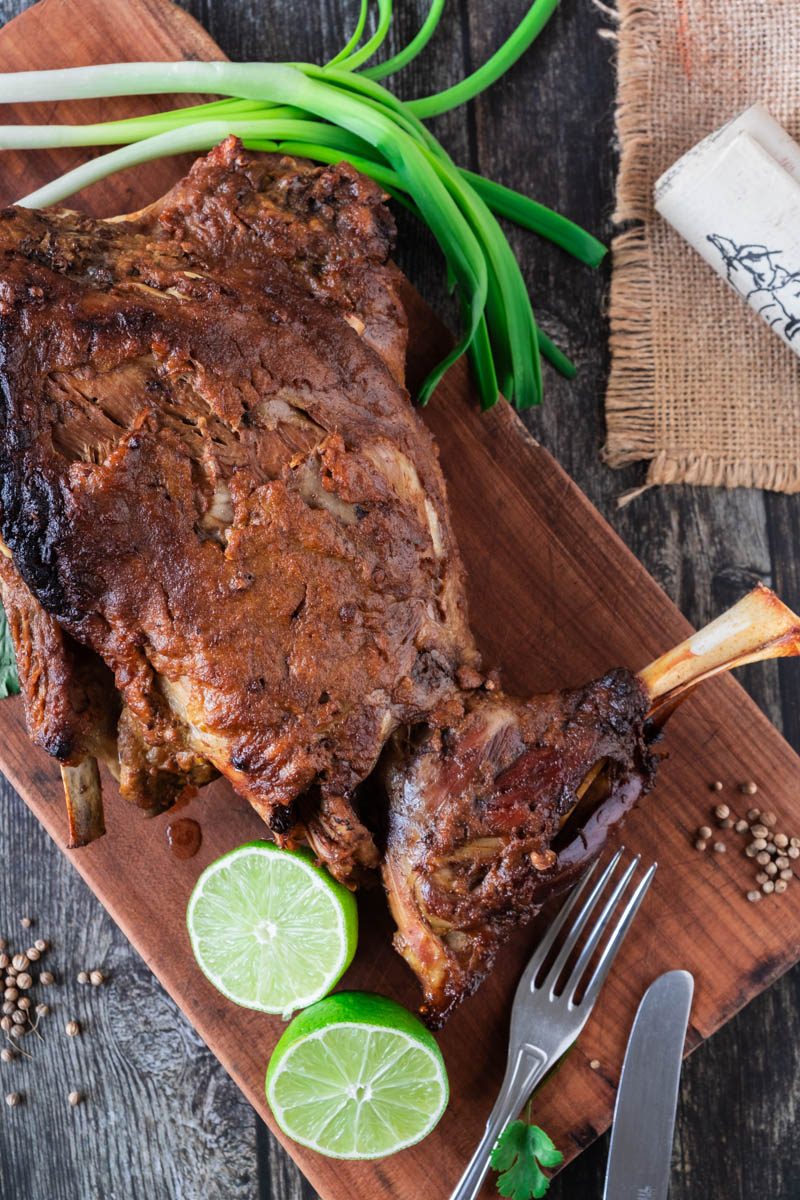 Marinated lamb shoulder out of the oven.