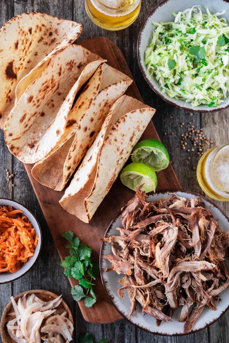 finished lamb tacos on cutting board
