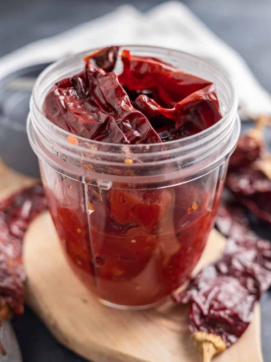 dried chile adobo in a food processor
