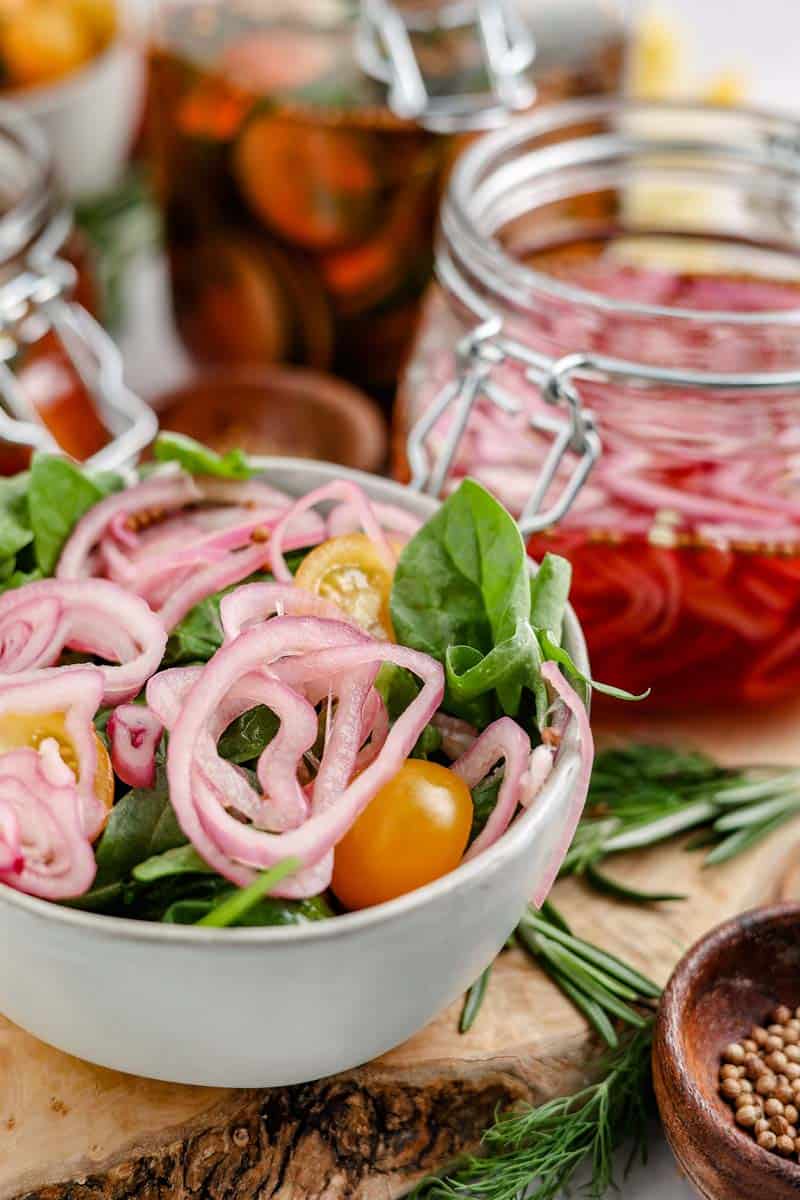 pickled shallots on salad