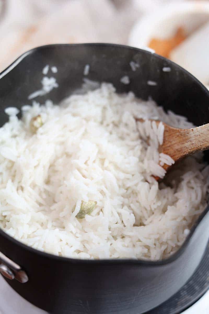 cardamom spiced rice in a pot