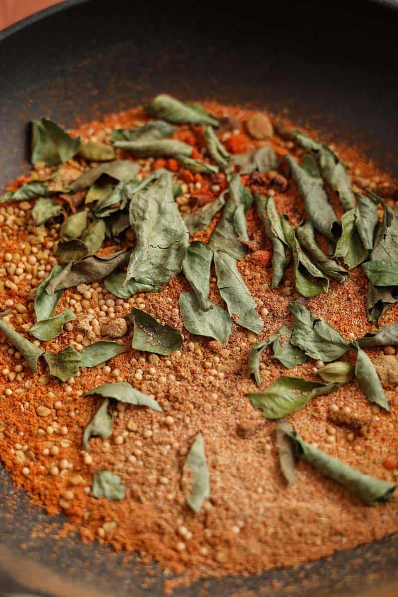 toasting spices in a dry saute pan