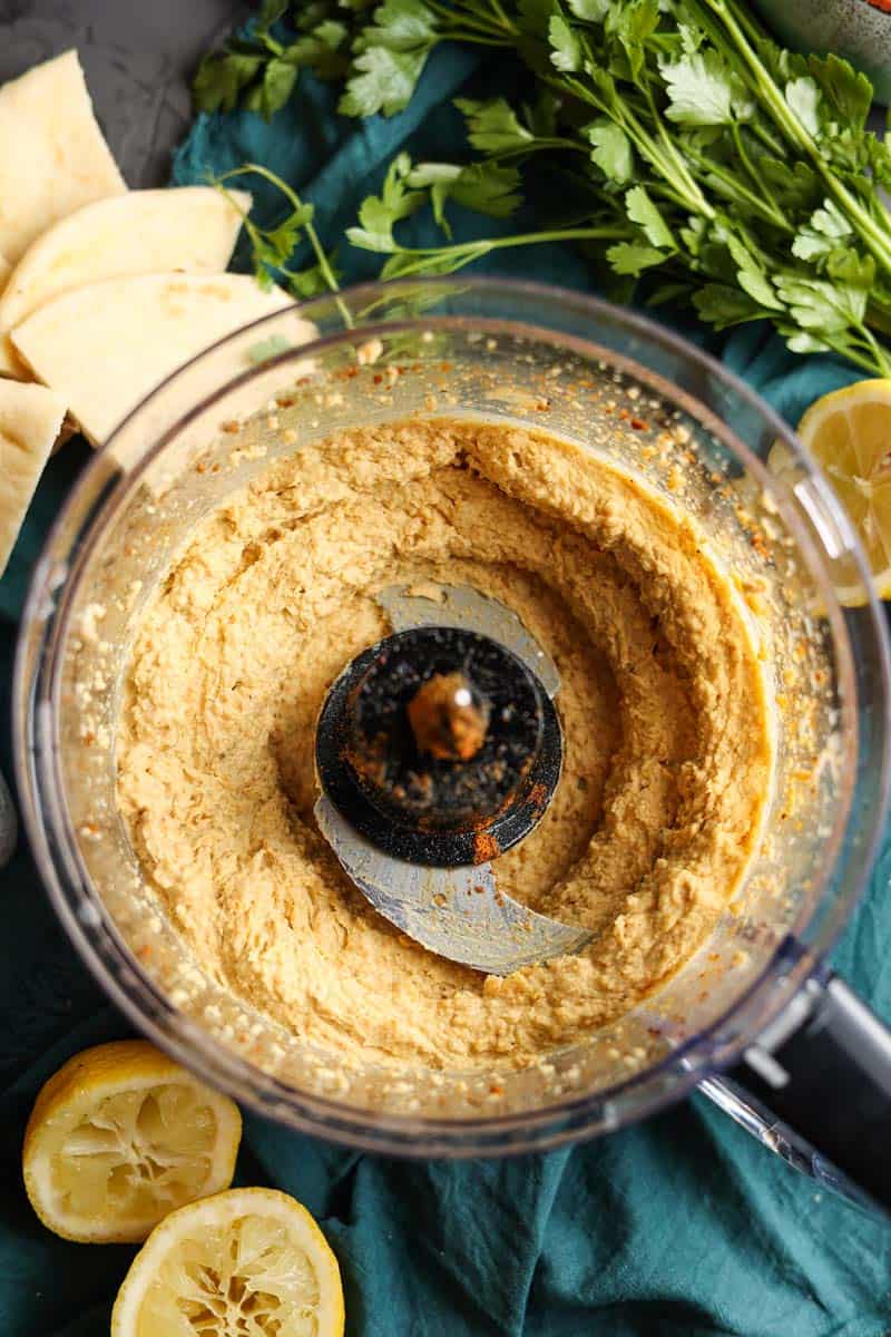vadouvan hummus in a food processor blended