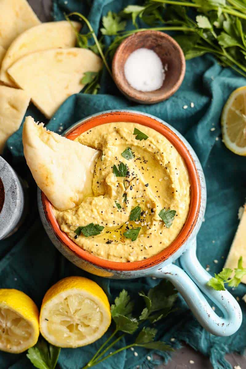 vadouvan hummus in serving bowl