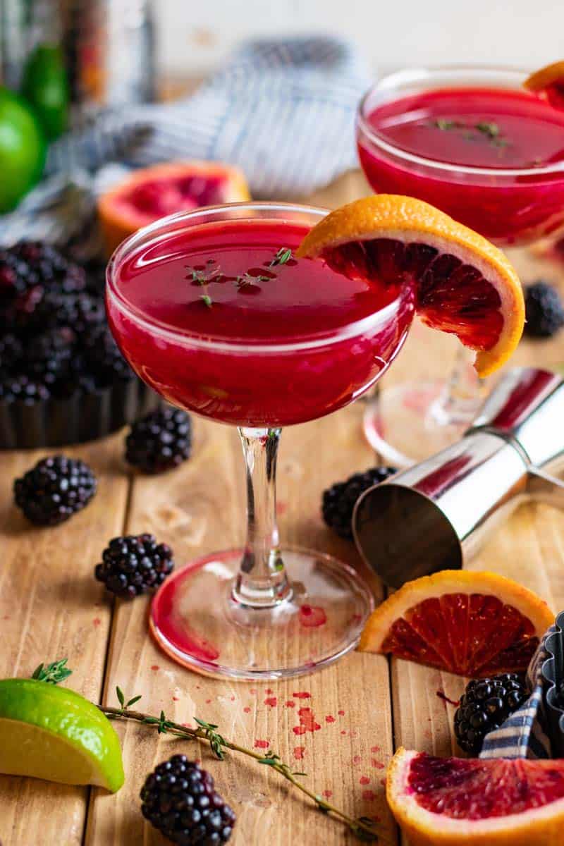 blackberry mezcal margarita in glass