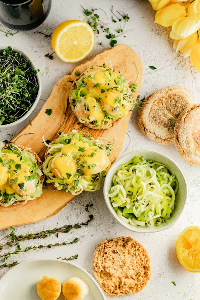 scallop benedict on table