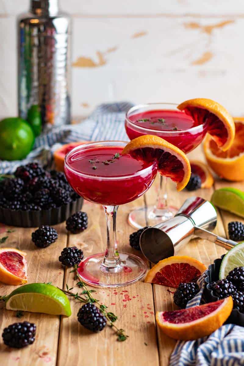 blackberry mezcal margarita in glass