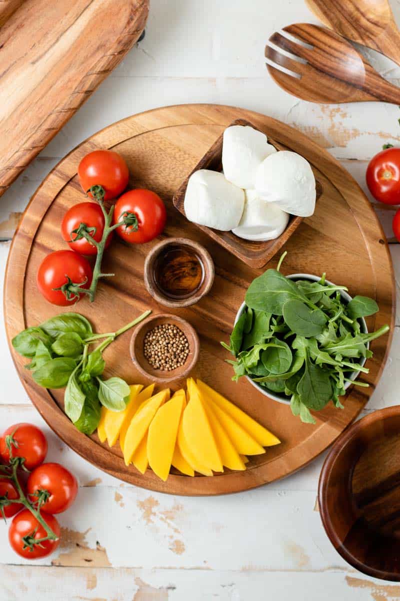 burrata salad ingredients on platter