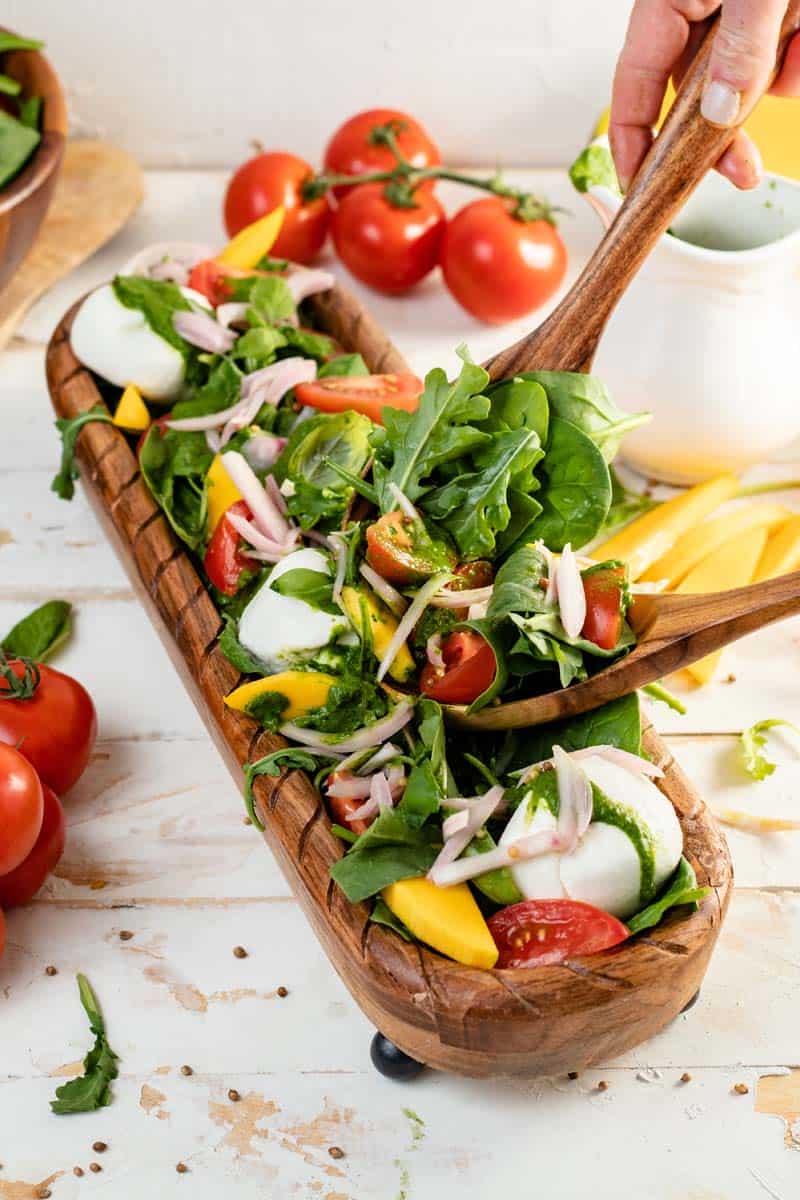 burrata salad on platter