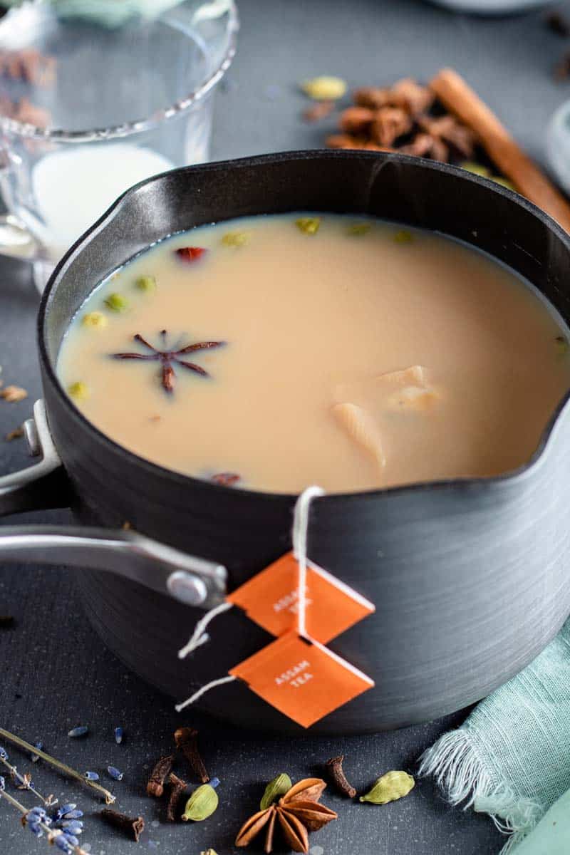 chai tea cooking in pot