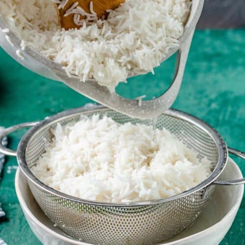 basmati rice strained through sieve