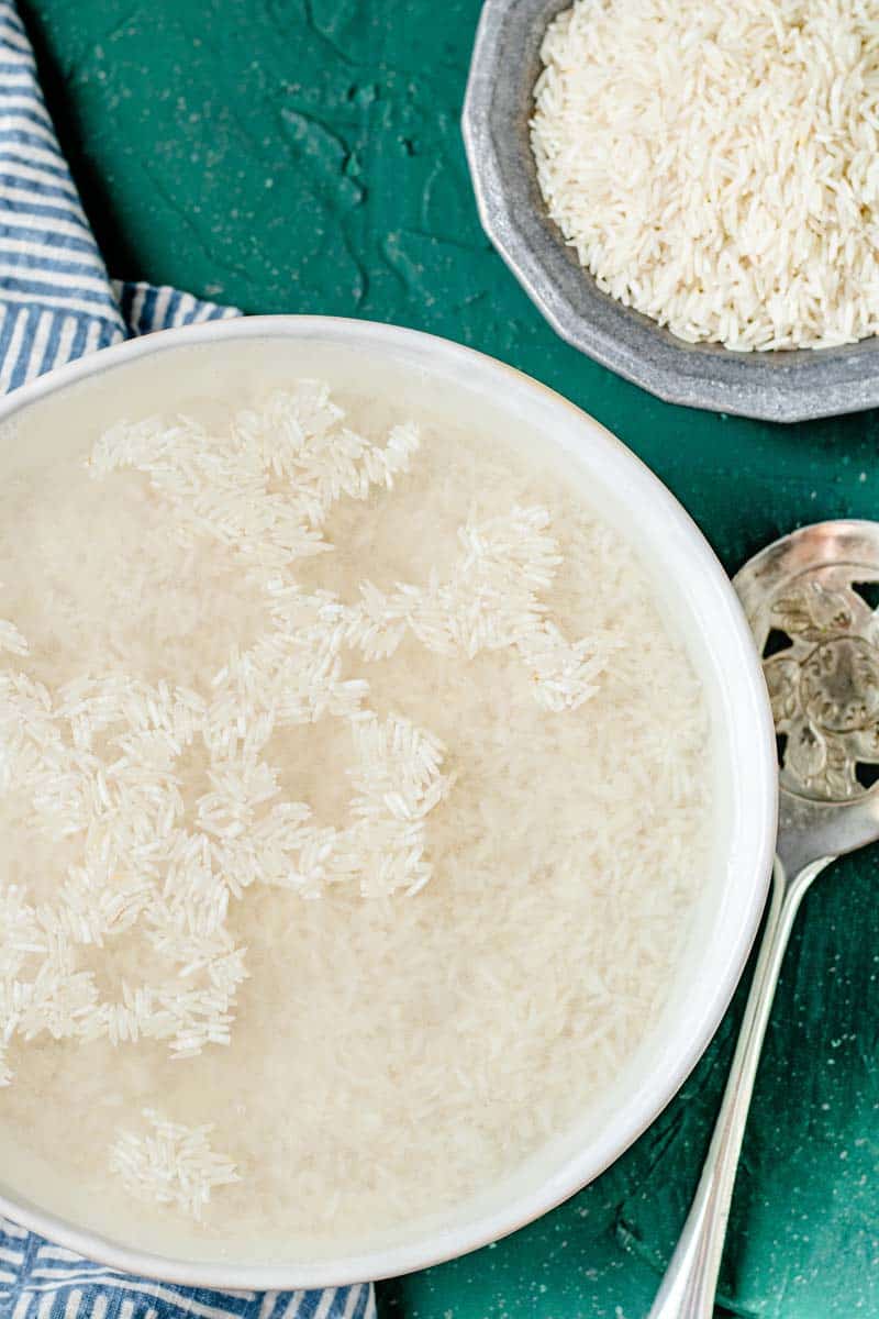 basmati rice soaked in bowl