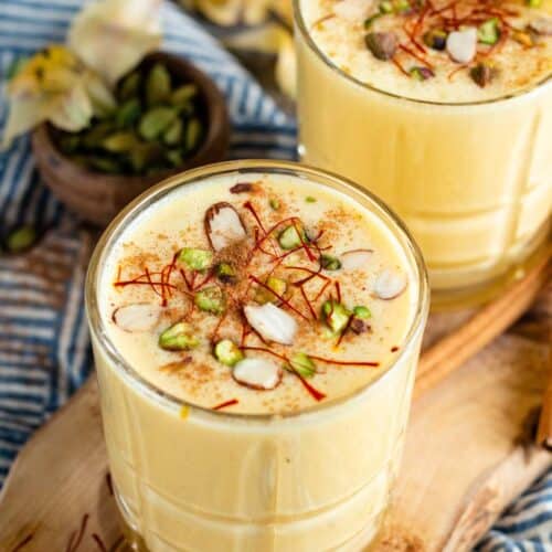 passionfruit lassi in glasses