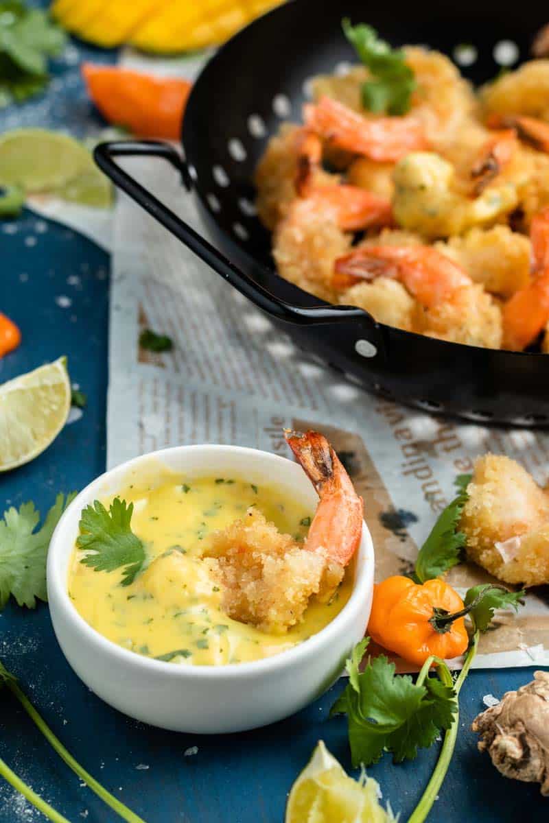 fried shrimp with mango habanero sauce