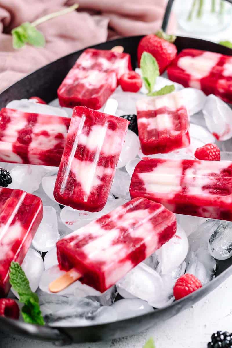 masala berry popsicles on ice