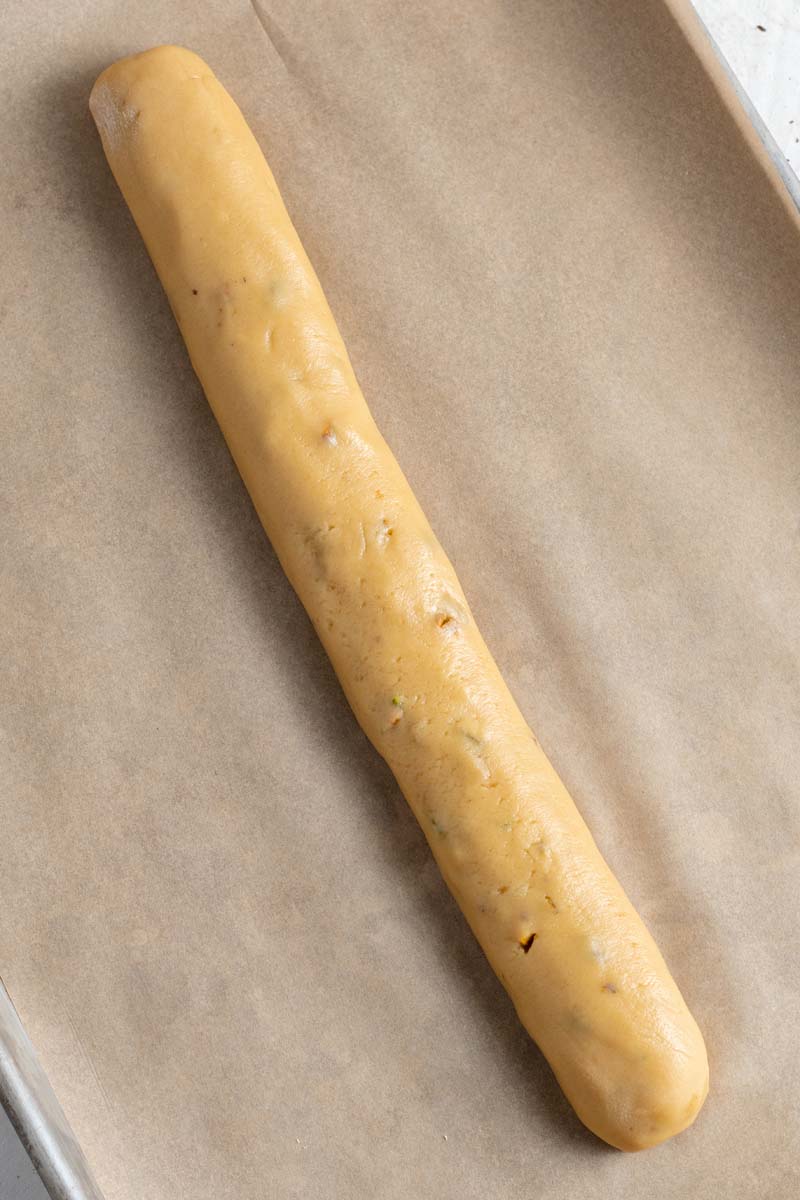 biscotti dough formed into a log