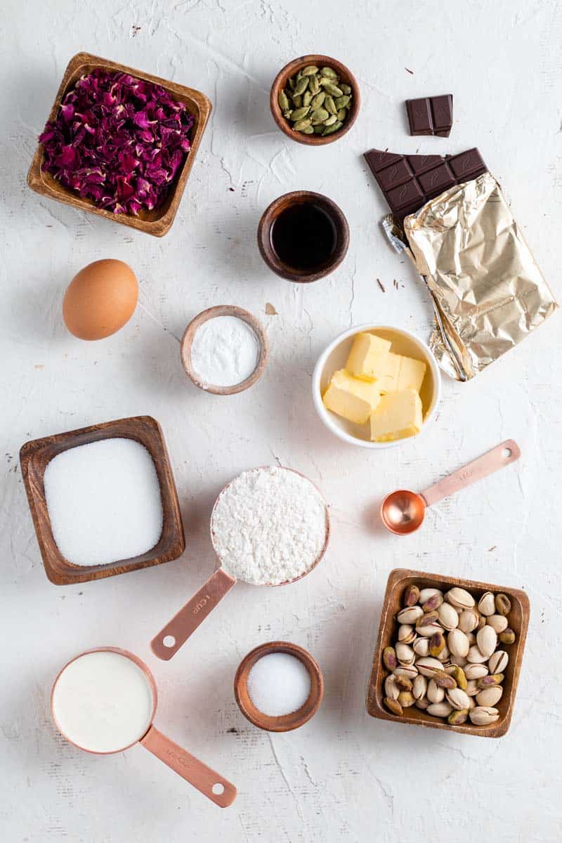 rosewater and cardamom biscotti ingredients