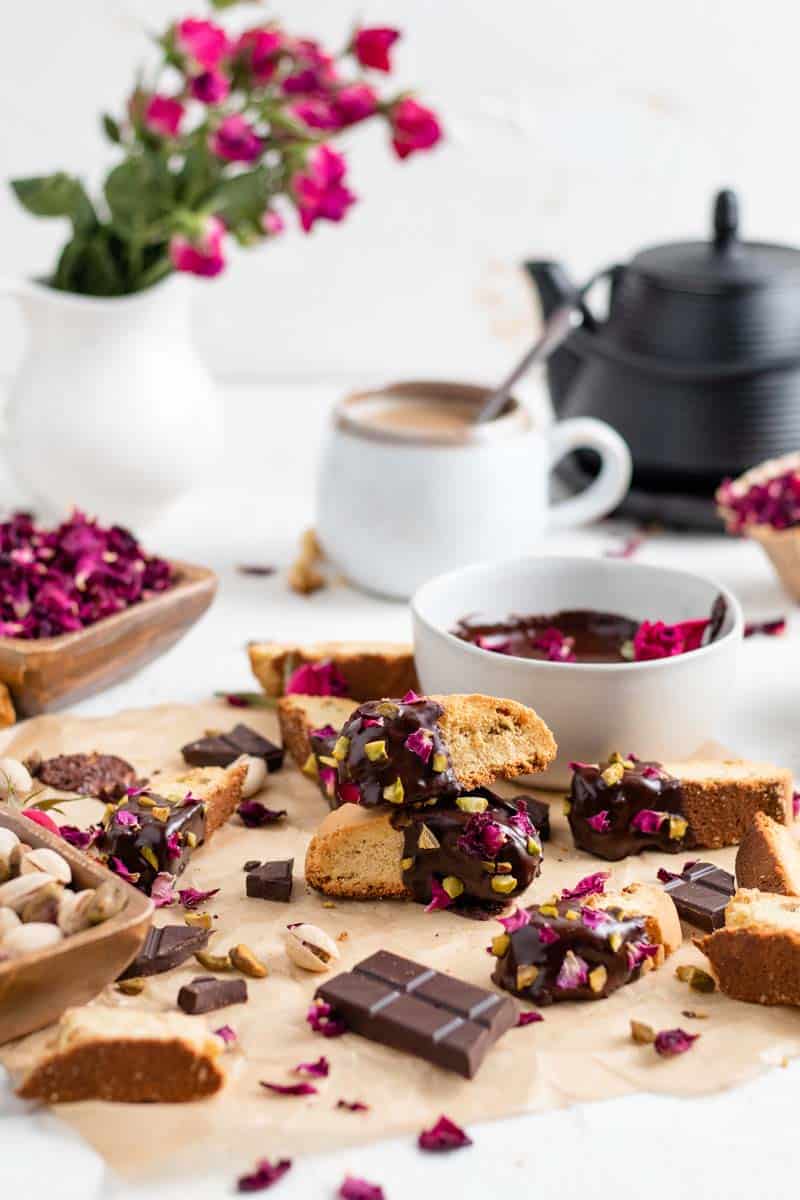 rosewater and cardamom biscotti on parchment paper
