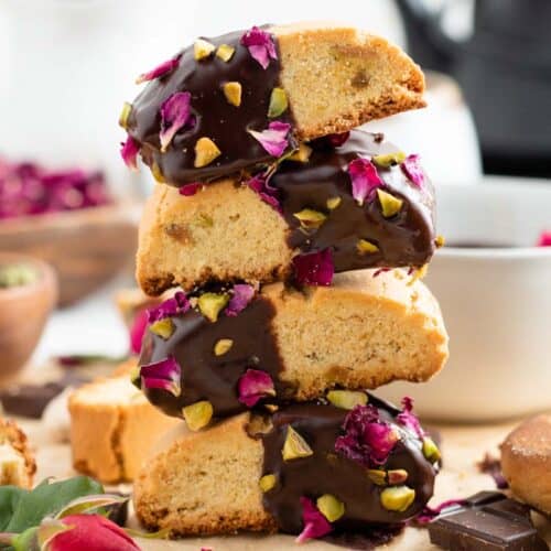 rosewater and cardamom biscotti layered on one another
