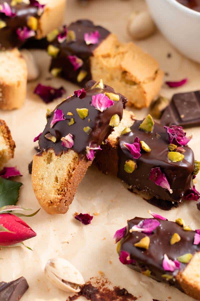 rosewater and cardamom biscotti on parchment paper