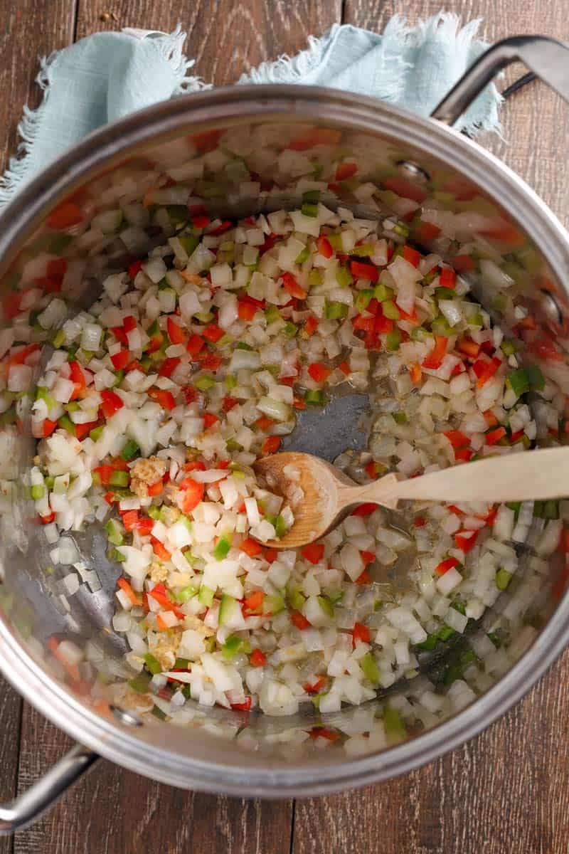 tadka in a stainless steel pot