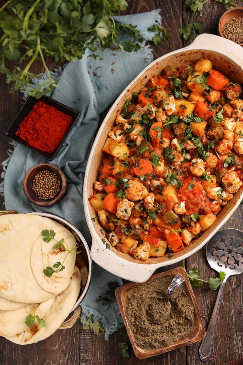 sabji in a casserole dish