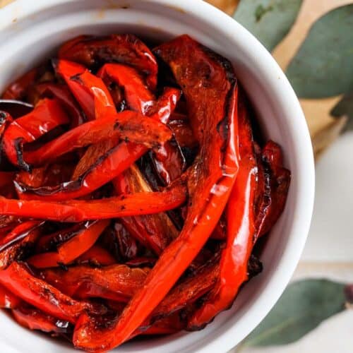 roasted red peppers in a bowl