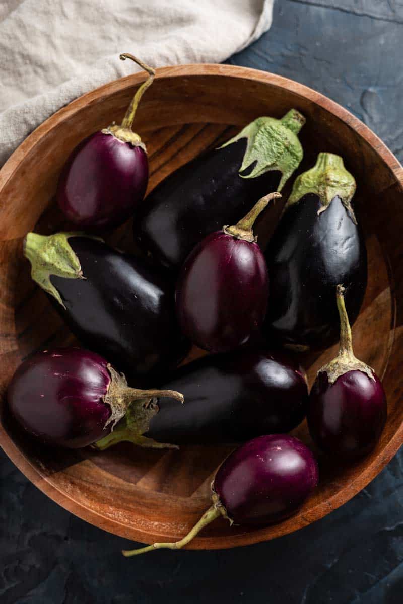 baby eggplant in a bowl