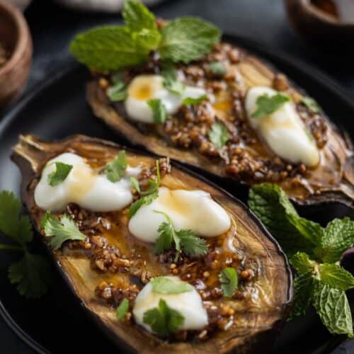 spiced baby eggplant on plate