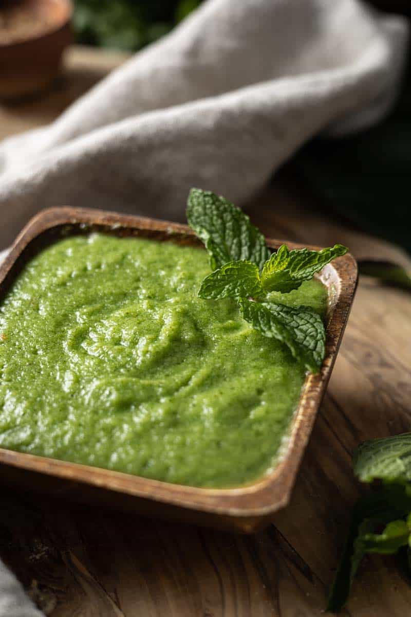 mint chutney in dish