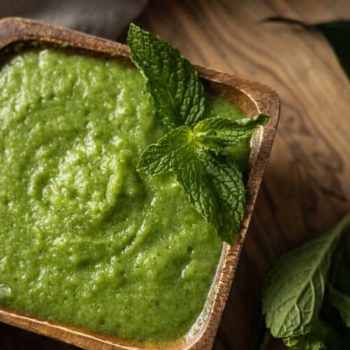mint chutney in dish