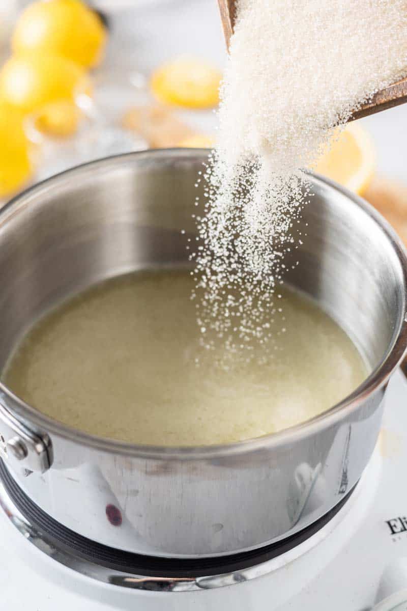 lemon simple syrup in a pot