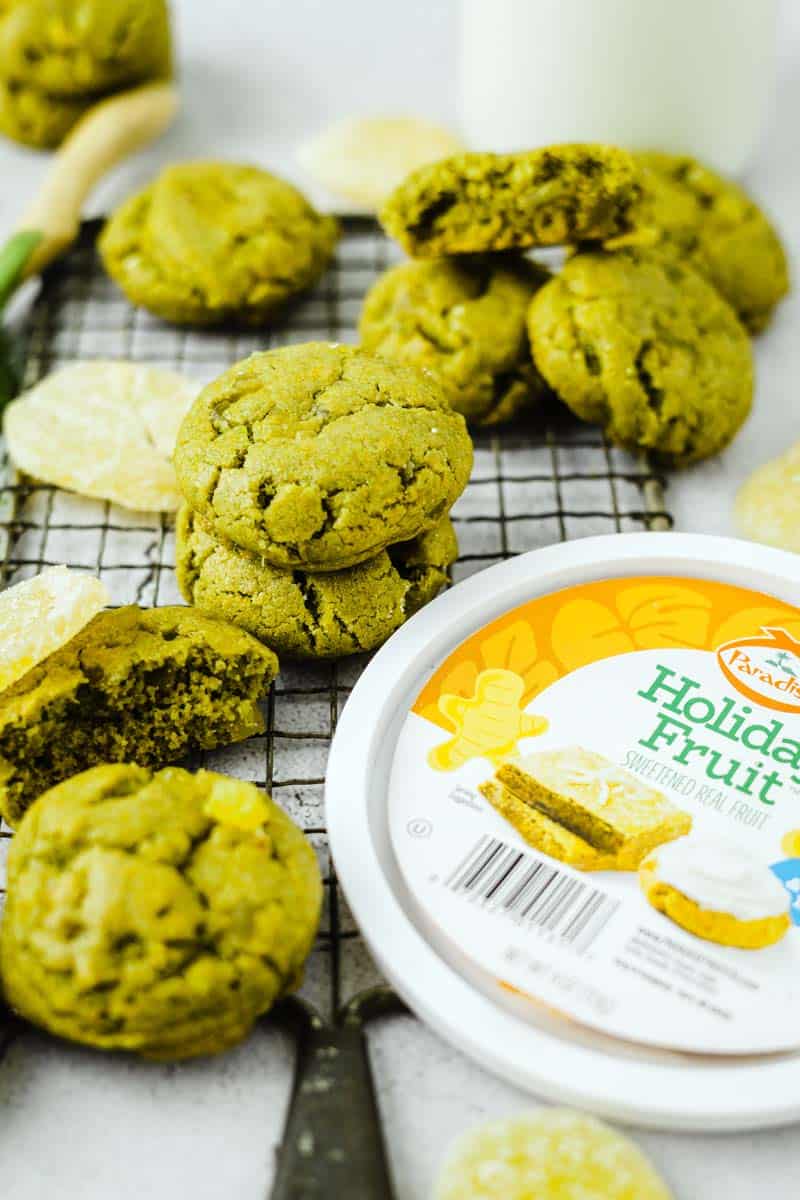 matcha cookies on a cooling rack