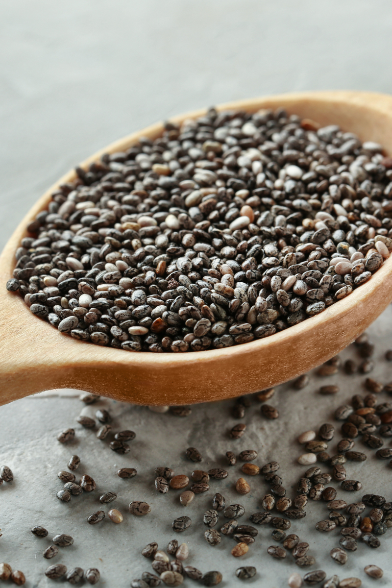 Chia seeds on a spoon.