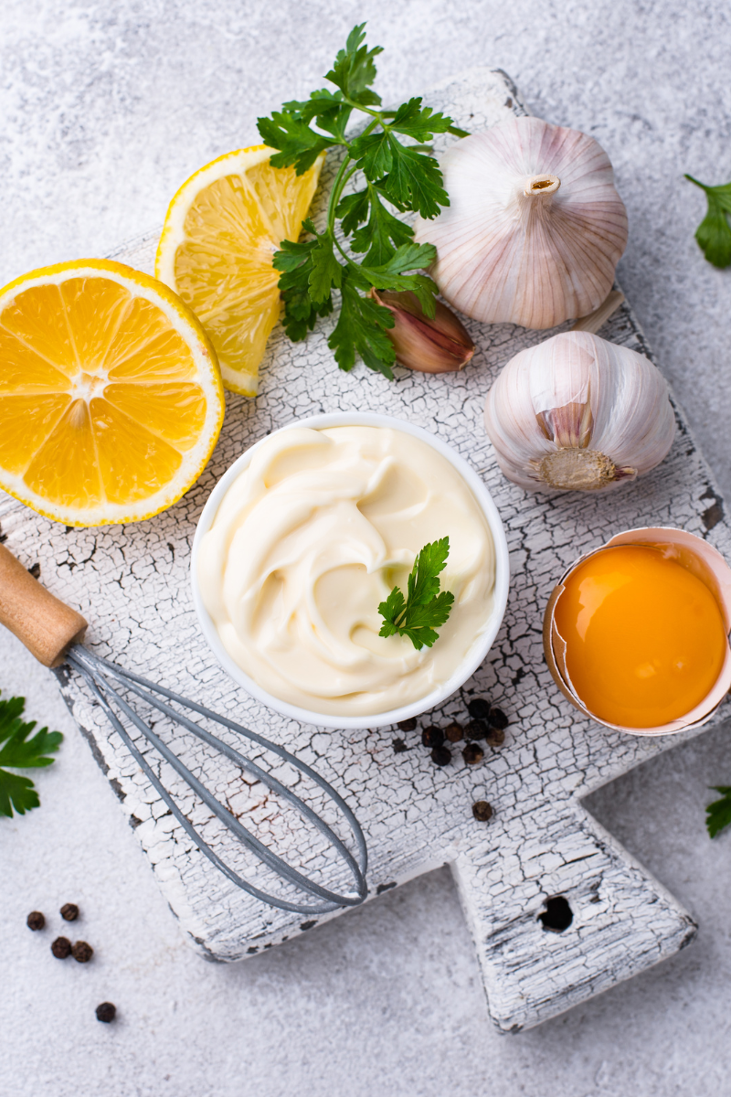 Mayonnaise on the counter.
