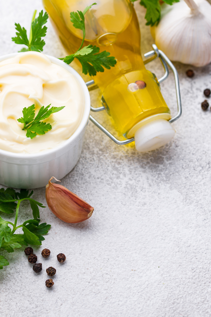 Mayonnaise on the counter.