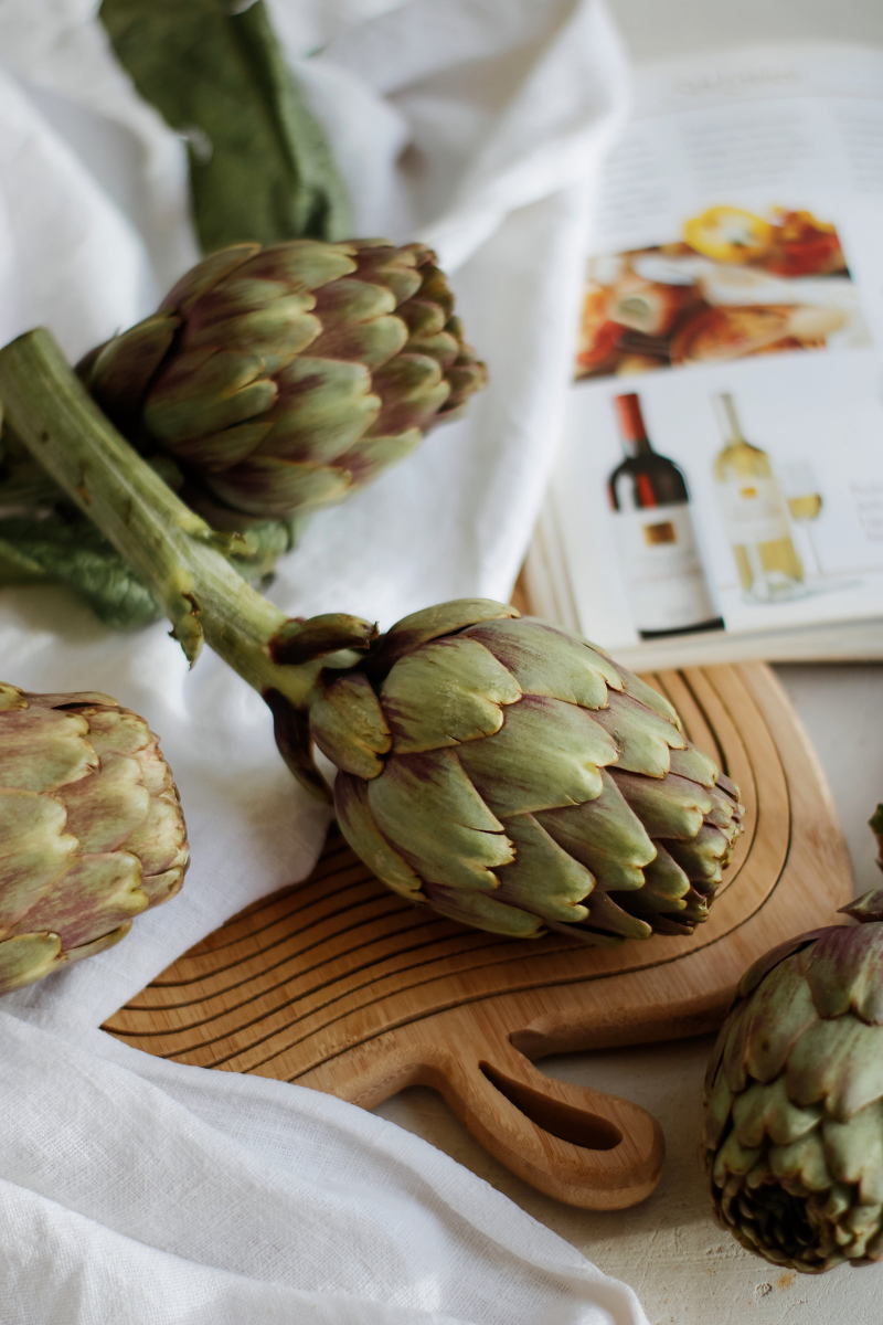 artichokes on a kitchen counter.