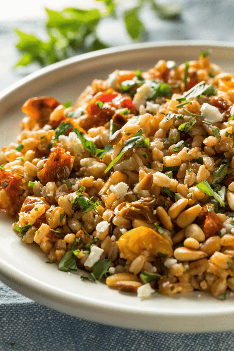 Farro dish in a bowl.