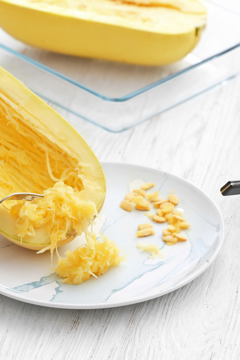 spaghetti squash on a plate.